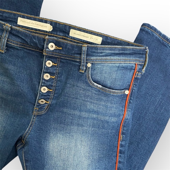 Pilcro and the Letterpress Denim - Pilcro and the Letterpress Relaxed Straight Blue Jeans with Orange Trim